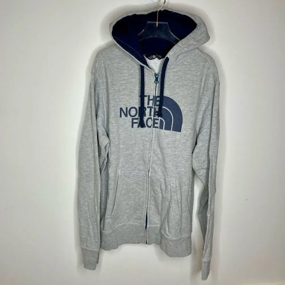 The North Face Mens‎ Medium M Gray Navy Full Zip Hoodie Pockets Navy Blue Hood